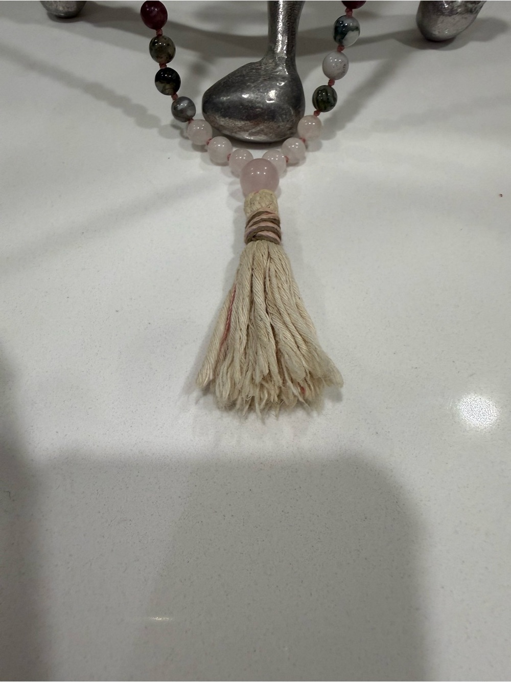 Rose Quartz Mala/Prayer Necklace with Tassel Necklace - Pink and Natural stones